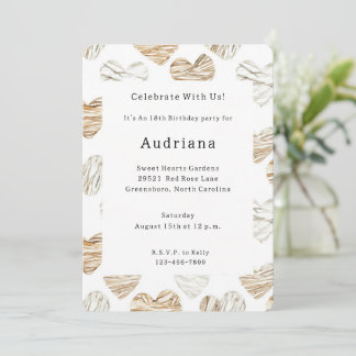 Romantische Creme Weiße Herzen Geburtstag Einladung