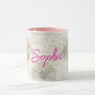 Romantische cremeweiße Blumenfauxspitze Tasse