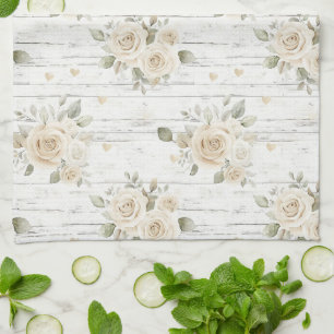 Romantische Cremeweiße Florale Boho-Hochzeitsdusch Geschirrtuch