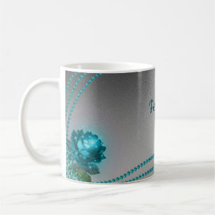 Romantische Crystal Blue Rose Pearls Chic Kaffeetasse