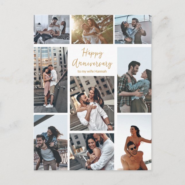 Romantische Custom Anniversary Foto Collage Modern Postkarte (Vorderseite)