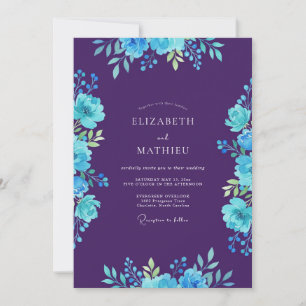 Romantische Cyan-Pflaume-Hochzeit Einladung