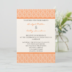 Romantische Damask Wedite, Mandarine Einladung