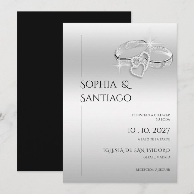 Romantische Dekorative Ringe Spanische Hochzeit Einladung (Vorne/Hinten)