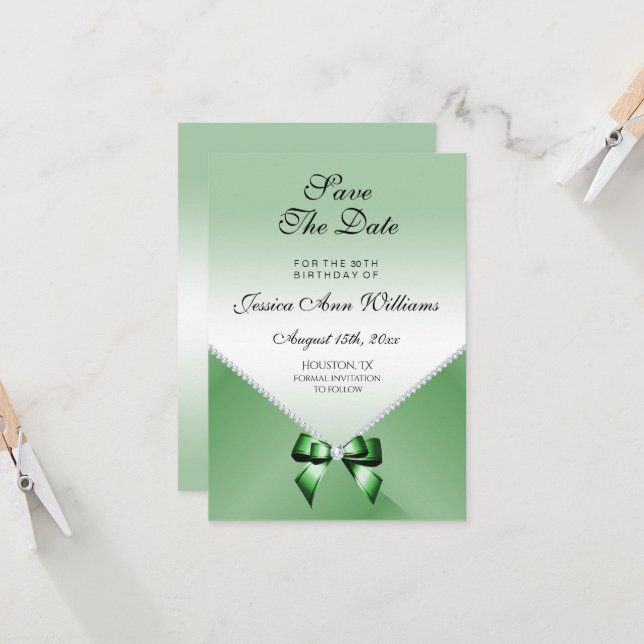 Romantische Diamanten, Emerald Bow, Save the Date (Vorderseite/Rückseite Beispiel)