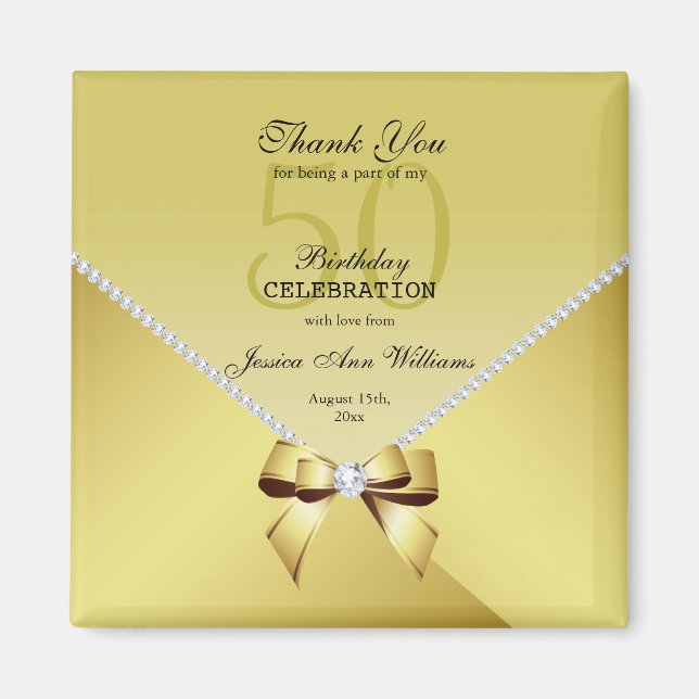 Romantische Diamanten & Gold Bow 50. Geburtstag Magnet (Vorne)