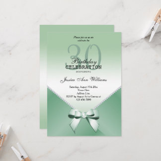 Romantische Diamanten & Mint Green Bow 30. Geburts Einladung