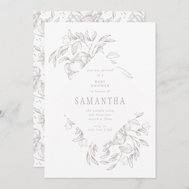 Romantische Diamond Floral Baby Dusche Einladung (Vorne/Hinten)