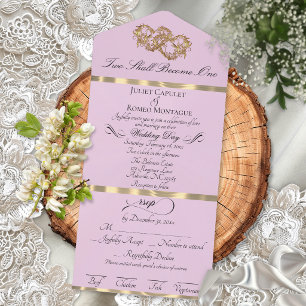 Romantische Doppelte Herzen - Rosa Perle/Gold All In One Einladung
