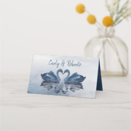 Romantische Double Blue Swan Wedding Platzkarte