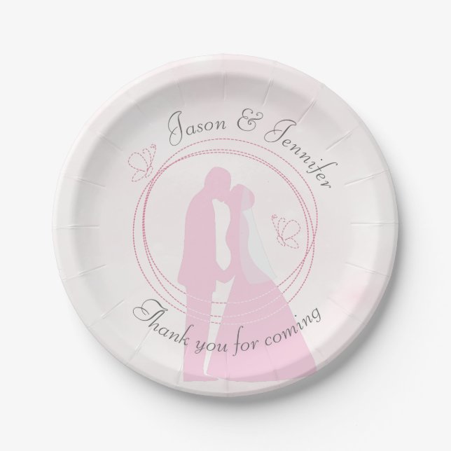 Romantische Dreamy Pink Wedding Couple Paper Telle Pappteller (Vorderseite)