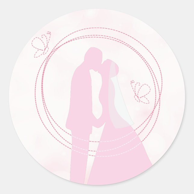 Romantische Dreamy Pink Wedding Couple Runder Aufkleber (Vorderseite)