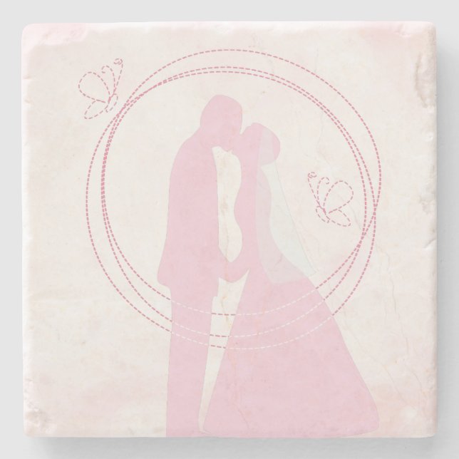 Romantische Dreamy Pink Wedding Couple Steinuntersetzer (Vorderseite)