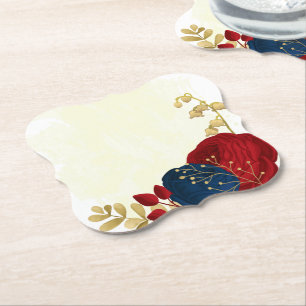 Romantische dunkelrote und marineblaue Blumen Gold Untersetzer