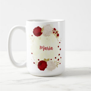 Romantische dunkelrote und weiße Blume Hochzeit Kaffeetasse