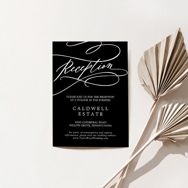 Romantische dunkle Kalligrafie Hochzeitsempfehlung Begleitkarte (Romantic Dark Black Calligraphy Wedding Reception Enclosure Card)
