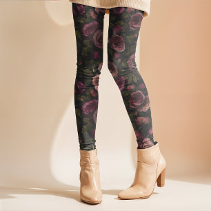 Romantische dunkle rosa-burgunderrote Blumenkunst Leggings