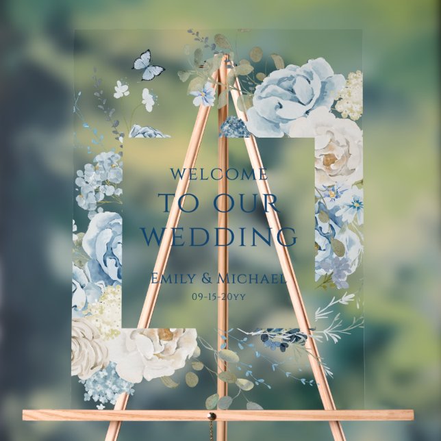 Romantische Dusty Blue Begrüßung Acrylschild (Neutral)