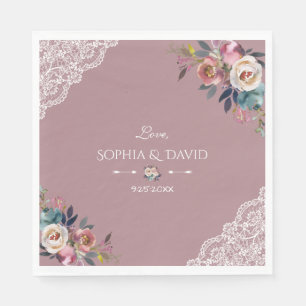 Romantische Dusty Blue Dusty Rose Blume Hochzeit Serviette