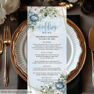 Romantische Dusty Blue Eucalyptus Blätter Wedding Menükarte