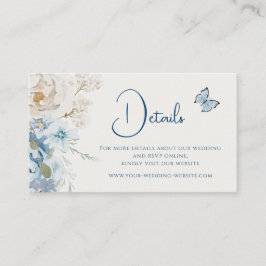 Romantische Dusty Blue Floral Details Hochzeit Visitenkarte