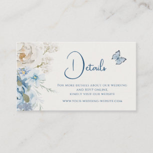 Romantische Dusty Blue Floral Details Hochzeit Visitenkarte