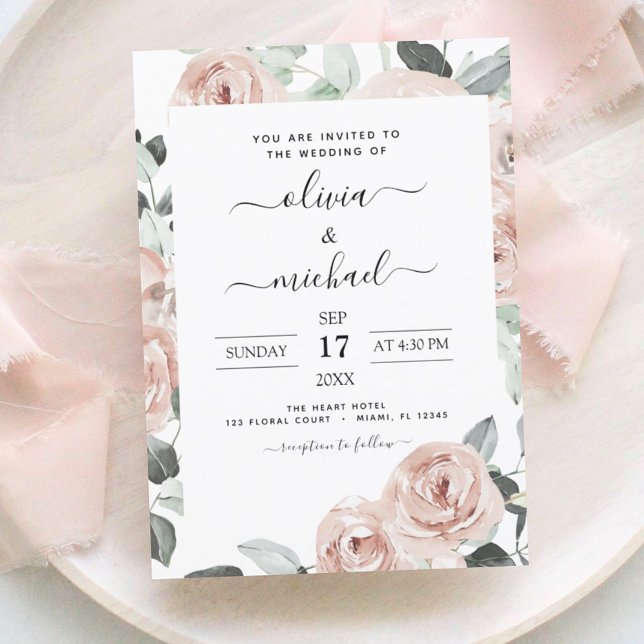 Romantische Dusty Pink Floral Wedding Einladung (Von Creator hochgeladen)