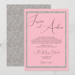 Romantische Dusty Pink & Silver Glitzer Hochzeit Einladung