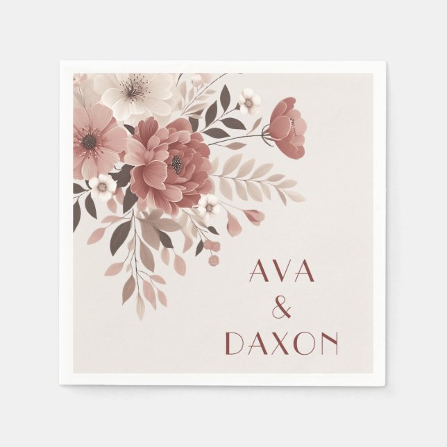 Romantische Dusty Rose & Blush Blumenhochzeit Serviette (Vorderseite)