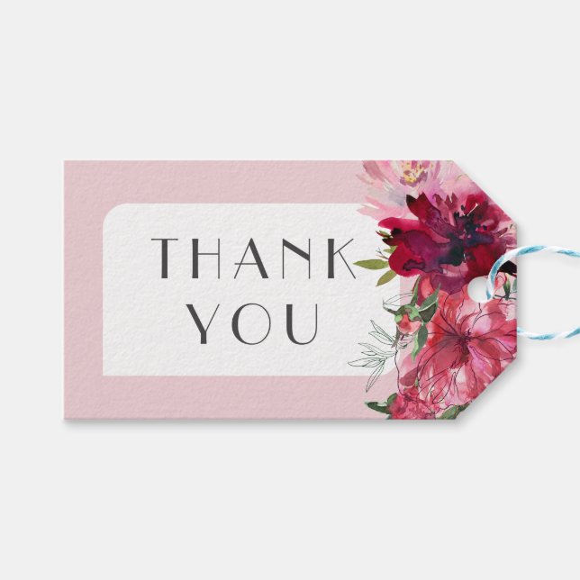 Romantische Dusty Rose Peony Moderne Rahmen Geschenkanhänger (Vorderseite (Horizontal))