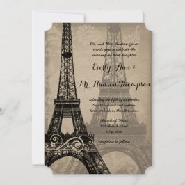 Romantische Eiffelturm-Schatten Damask Hochzeit Einladung