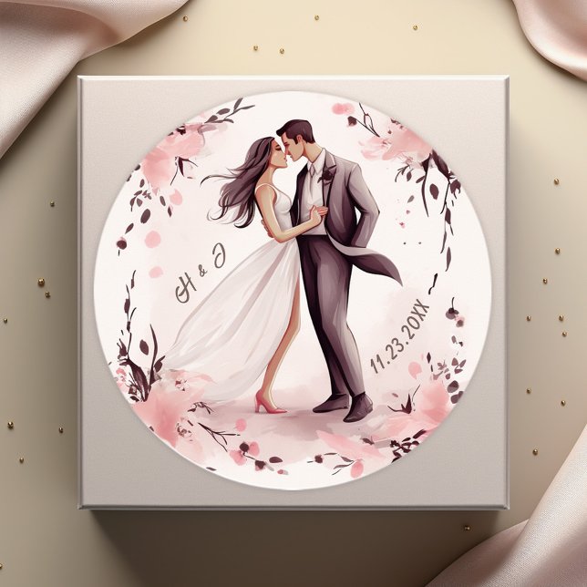 Romantische Einzigartigkeit Runder Aufkleber (Romantic Unique Couple Wedding Classic Round Sticker)