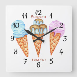 Romantische Eiscreme I Liebe Quadratische Wanduhr