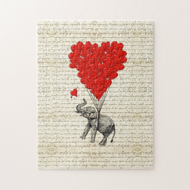 Romantische Elefant- u. Herzballone Puzzle (Vertikal)