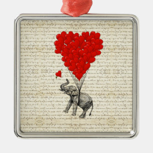 Romantische Elefanten & Herzblasen Ornament Aus Metall