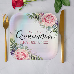 Romantische Elegant Charming Floral Quinceñera Pappteller