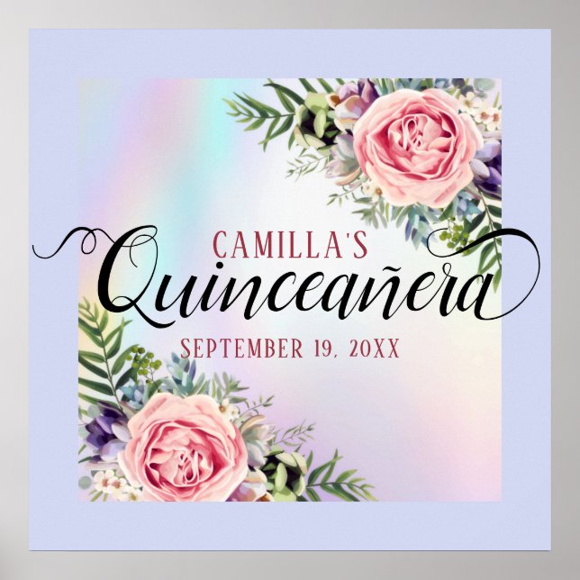 Romantische Elegant Charming Floral Quinceñera Poster (Vorne)