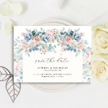 Romantische Elegant Dusty Blue Peach Florals Weddi
