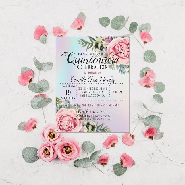 Romantische Elegant Floral Quinceñera Einladung (Von Creator hochgeladen)