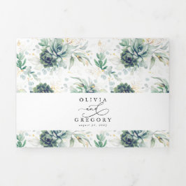 Romantische Elegant Gold Succulents Grüne Hochzeit Dreifach Gefaltete Einladung