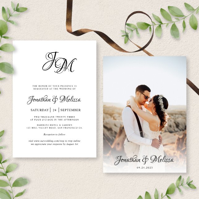 Romantische Elegant Monogram Script-Foto Hochzeit Einladung (Von Creator hochgeladen)