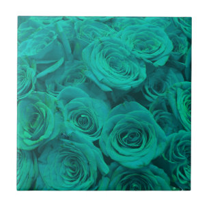 Romantische elegante aquamarine - grüne Rose Fliese