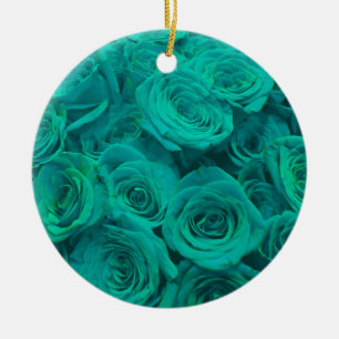 Romantische elegante aquamarine - grüne Rose Keramik Ornament