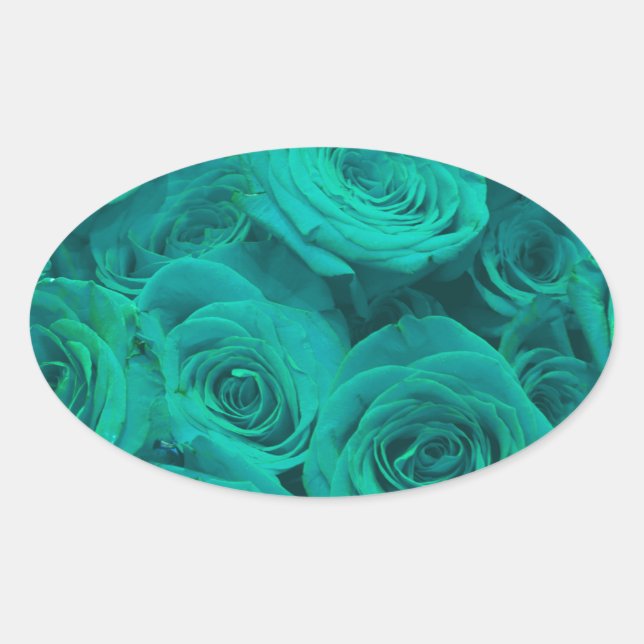 Romantische elegante aquamarine - grüne Rose Ovaler Aufkleber (Vorderseite)