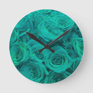 Romantische elegante aquamarine - grüne Rose Runde Wanduhr