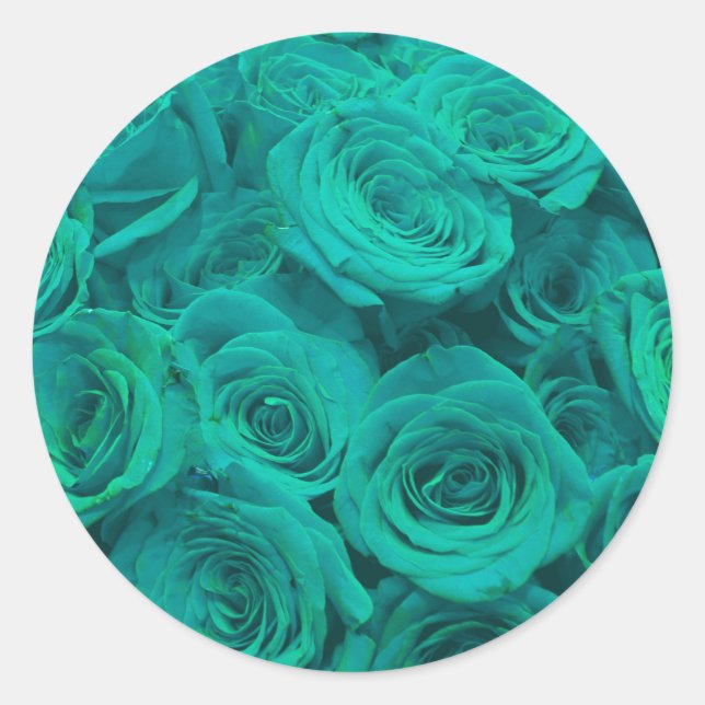Romantische elegante aquamarine - grüne Rose Runder Aufkleber (Vorderseite)