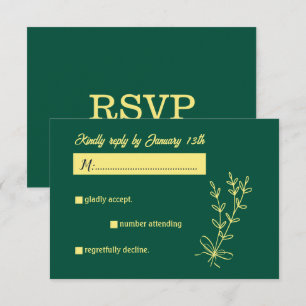 Romantische, elegante Blume smaragdgrüne Hochzeit RSVP Karte