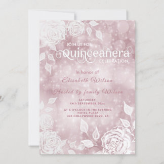 Romantische elegante Bucht Weiße Rosen Quinceañera Einladung