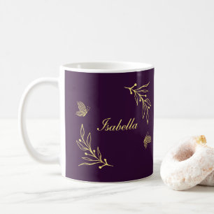 Romantische elegante goldene Blume lila Kaffeetasse