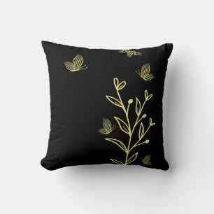 Romantische elegante goldene Blume schwarz Kissen